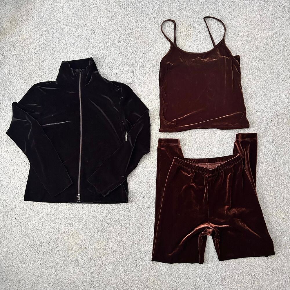 Women's 3 Piece Set Velvet Pants, Sleeveless Top, and Jacket Sz S